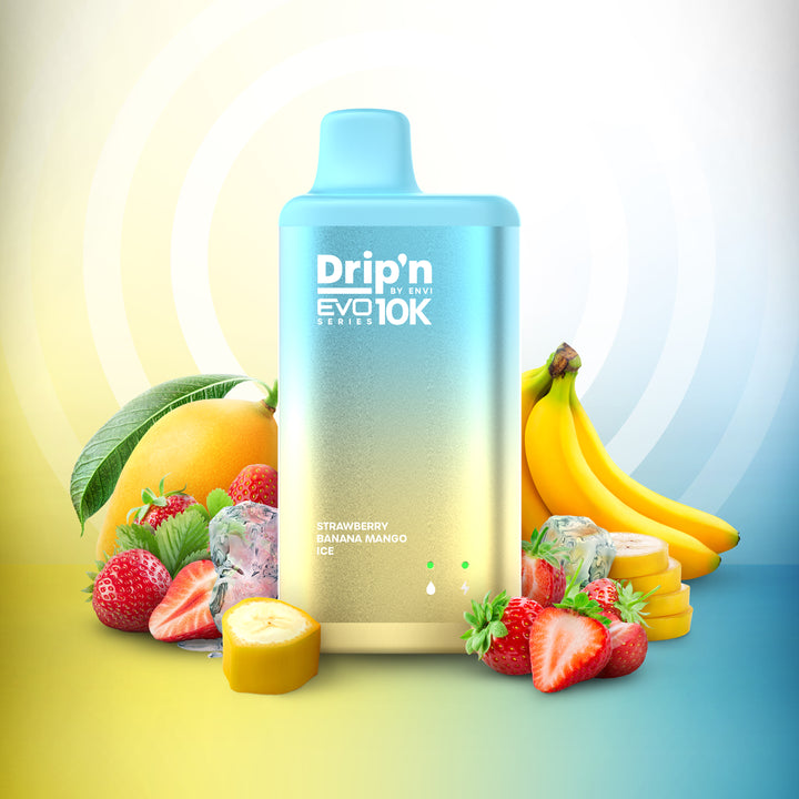 Drip'n Envi Evo Disposable Vape - Strawberry Banana Mango Ice Flavour, 10000 Puffs, 20mg Nicotine
