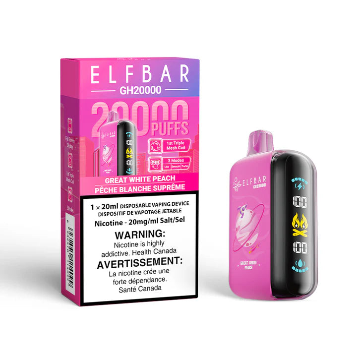 Elf Bar GH20000 Disposable Vape - Great White Peach Flavour, 20000 Puffs, 20mg Nicotine