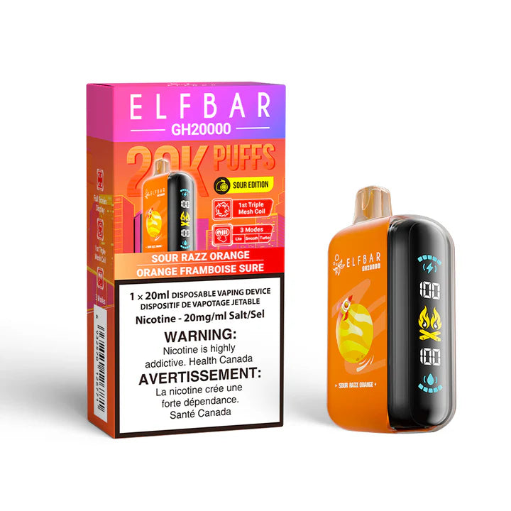 Elf Bar GH20000 Disposable Vape - Sour Razz Orange Flavour, 20000 Puffs, 20mg Nicotine